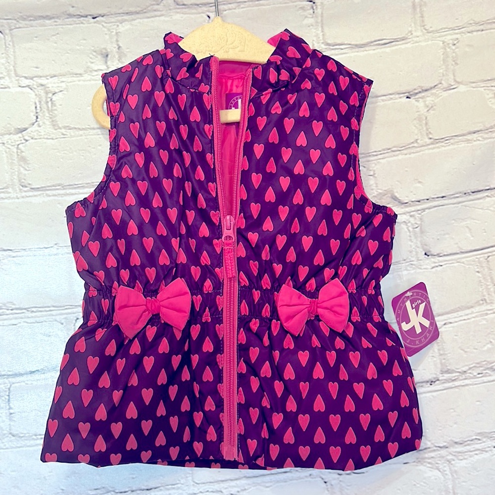 J. Khaki Purple & Pink Heart Padded Vest Size 4T Brand New W/Tags